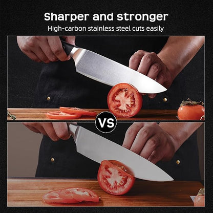 Knife Set, Jourmet 15-Piece Kitchen Knife Set with Block and Sharpener, High Carbon Stainless Steel Sharp Knives, Anti-slip Ergonomic Handle, Black Knife Block Set