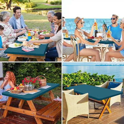 homing Rectangle Table Cloth Cover, Waterproof Polyester Elastic Fitted Tablecloth, Fits for 8 Foot Folding Tables, Washable Table Protector for Picnic, Camping, Outdoor (Peacock Blue, 30" x 96")