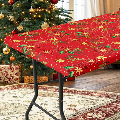homing Rectangle Table Cloth Cover, Waterproof Polyester Elastic Fitted Tablecloth, Fits for 8 Foot Folding Tables, Washable Table Protector for Christmas, Holiday, Party (Flowers, 30" x 96")