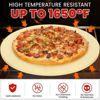 GOOD GAIN Pizza Stone for Oven Grill - 15'' Round Baking Stone for Bread, Pies | Cordierite Oven Stones for Cooking | Indoor,Outdoor | Durable, Heat Shock Resistant (Beige)