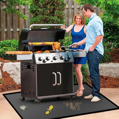 90 ×52 inches Under Grill Mats for Outdoor Grill/ Double-Sided Indoor Fireplace Mat Fire Pit Mat Fireproof Waterproof Oil-Proof, BBQ Mat Grill Pads Grilling Mat Protector for Deck Patio Gas Grills