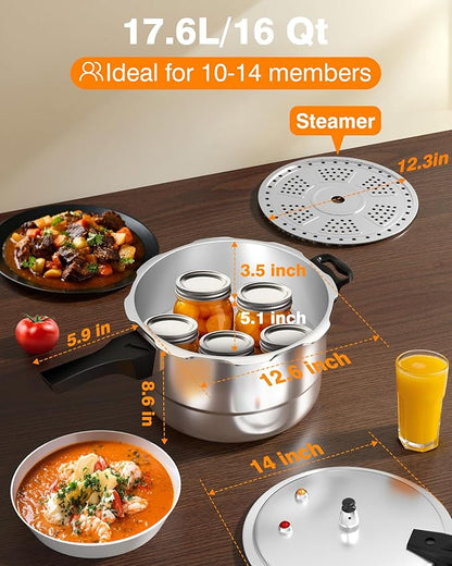 WantJoin 16Qt Aluminum Pressure Cooker w/Release Valve & Multiple Protective Devices,Pressure Canner Compatible with Gas & Induction Cooker,Canner Rack Included