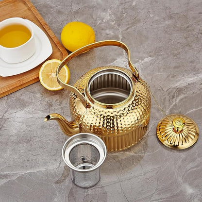 SANQIAHOME Antique 1.2L (40Oz) Stainless Steel Teapot with Infuser Gold