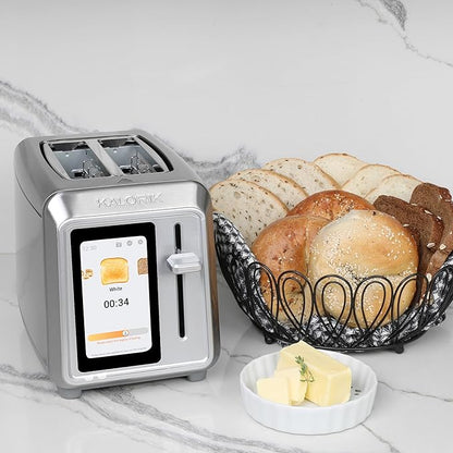 Kalorik Toaster VIVID TOUCH Series 2-Slice with Large High-Resolution Touchscreen and Customizable Cooking Presets by Bread Type, Features Wide Slots and High Lift Lever, 1000-Watts, Stainless Steel