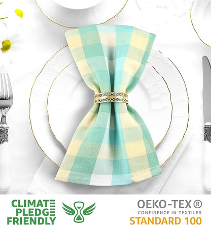 Urban Villa Cotton Dinner Napkins Set of 12 Highly Absorbent Soft Premium Cloth Napkins 20x20 Inches Hotel Quality Reusable & Washable Table Dinner Napkins for Home (Green Sand Buffalo Checks)