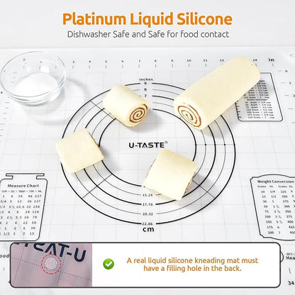 U-Taste Liquid Silicone Pastry Mat: 16"x20" Food-Grade Non-Stick Dough Rolling Baking Sheet, Non Slip for Kneading Prep Pizza, Fondant, Pie Crust with Clear Measurement and Raised Edges (Transparent)
