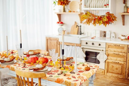 homing Rectangle Table Cloth Cover, Waterproof Polyester Elastic Fitted Tablecloth, Fits for 6 Foot Folding Tables, Washable Table Protector for Fall, Thanksgiving (Colored Leaves, 30" x 72")