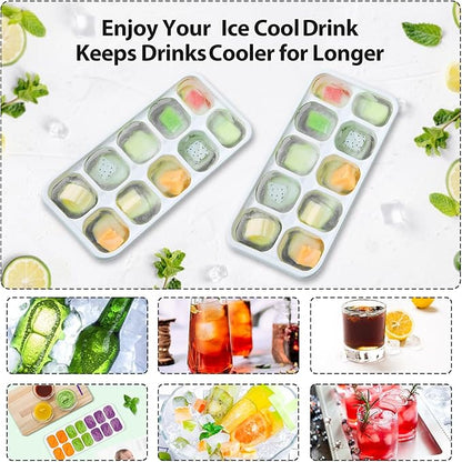 DOQAUS Ice Cube Trays 4 Pack, 40 pcs Silicone Ice Cubes Tray Maker with Spill-Resistant Removable Lid, Easy Release & Pop out, LFGB and BPA Free, Stackable Flexible, for Soup, Food, Cocktail, Coffee
