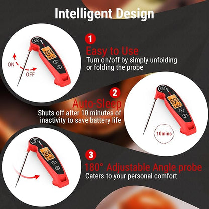 ThermoPro TP605 Instant Read Meat Thermometer for Cooking, Waterproof Digital Food Thermometer with Large Backlit LCD, 180° Foldaway Probe Kitchen Thermometer for Grilling, Smoking & Candy Making