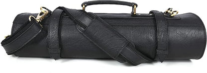 Leather Knife Roll Storage Bag, Elastic and Expandable 10 Pockets, Adjustable/Detachable Shoulder Strap, Travel-Friendly Chef Knife Case (Cerulean Black, Leather)