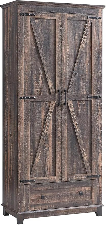 AMERLIFE 72" Tall Kitchen Pantry Storage Cabinet, Adjustable Shelves and Drawer, Farmhouse Food Pantry Cabinet for Kitchen, Living Room, Dining Room, Antique Oak