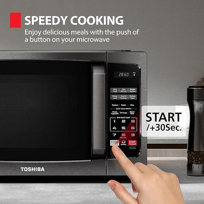 TOSHIBA ML-EM09PA(BS) Small Microwave Oven with 6 Auto Menus, Mute Function & Child Lock, LED Lighting, Perfect for Apartment, 0.9 Cu Ft, 10.6 Inch Removable Turntable, 900W, Black Stainless Steel
