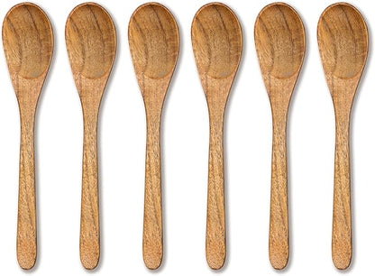 INTAJ 6 PCS Small Wooden Spoons, 6 Inch Honey Spoons for Tea, Hardwood Wooden Honey Teaspoon for Coffee, Little Tiny Wood Spoon, Bamboo Table Spoon for stirring, Wooden Spoons for Utensils Set
