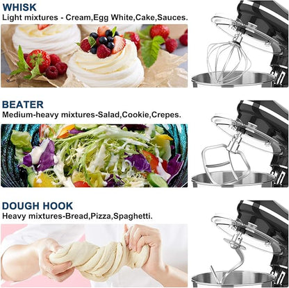 Stand Mixer, 660W, 6-Speed Tilt-Head Food Dough Mixer, Kitchen Electric Mixer with Stainless Steel Bowl,Dough Hook,Whisk, Beater, Egg white separator (6.5-QT, Black)…