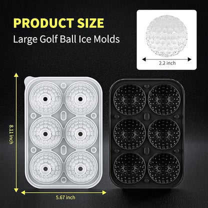6 Chamber 2.2" 3D Golf Gifts Ice Cube Tray With Funnel,Large Round Ice Ball Maker Mold Silicone Fun Shapes Bourbon Sphere Ice Molds,For Chilling Whiskey,Cocktails,Bourbon,Brandy and Beverages