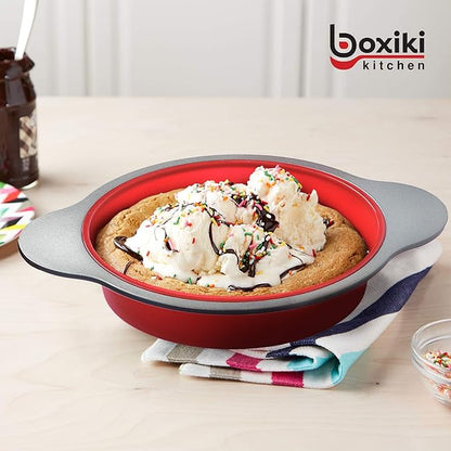 Boxiki Kitchen 9 Inch Non-Stick Silicone Round Cake Pan with Steel Frame Handles - Perfect for Baking Delicious Round Cakes
