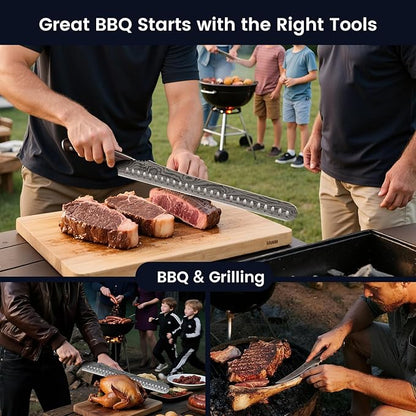 Brisket Slicing Knife Set, Carving and Boning Knife for Meat & Turkey Cutting, Japanese Style High Carbon Steel Kitchen Knives Set For Home & BBQ, Wood Ergonomic Full Tang Handle, Cooking Gift