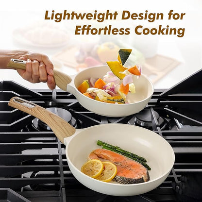 SENSARTE Ceramic Nonstick Frying Pan Small Skillet 8/9.5/11/12.5Inch Non Stick Omelet Pan, Non-toxic Kitchen Cooking Chef's Pan, Free of Intentionally Added PFOA/PFAS/PTFE, Induction Compatible, White