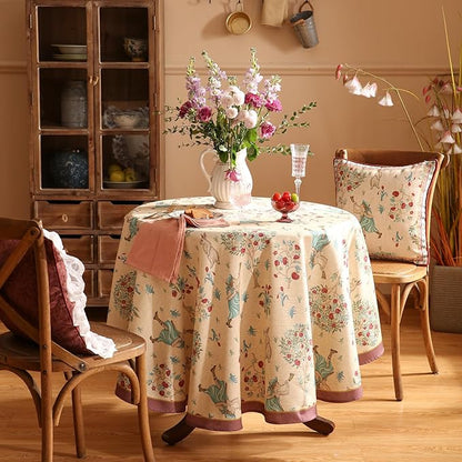 patdrea Designer Beige Tablecloth for Round Table,Vintage Italian Linen Trees Pattern Table Cloth,Decor Cover for Kitchen Dining Christmas,Thanksgiving,Tea Party,Diameter 55"-Tatiana a
