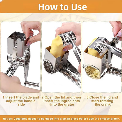Manual Rotary Cheese Grater Stainless Steel Parmesan Grater, Hand Crank Cheese Graters, Cheese Shredder Slicer Handheld for Hard Cheese Chocolate Nuts Kitchen Parmesan