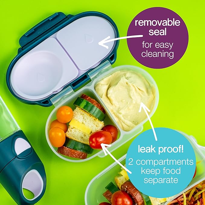 b.box Snack Box Reusable Snack Containers with Lids 2 compartments, Bento Box for kids and toddlers, Leakproof Lunch Box, BPA free and Dishwasher Safe Snack Container (Lilac Pop, 1 3/4 Cup)