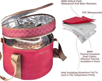 2 Pack Pie Carrier with Lids and Handles, Loadable Cupcake or Pizza Storage Containers, Includes Insulated Bags and Insulated Non-Slip Pads, Perfect for Transportation (Red)