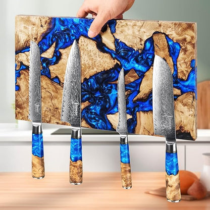 SENKEN "Dark Tsunami" Extra Large Magnetic Knife Block - Holds Up to 16 Knives - Knife Block without Knives, Beautiful Dark Blue Resin & Burl Wood Blend Knife Holder ("Dark Tsunami " Blue Resin Blend)