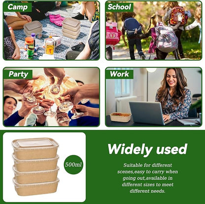 50-Pack 35oz Disposable Kraft Paper Bowls【with Lids and Forks】, Large Meal Prep Containers To Go Food Prep Containers, Leakproof Paper Bowls Treat Soup Serving Bowl, Microwave Safe for Hot/Cold Food