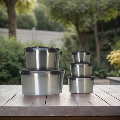 Stainless steel food storage containers leak proof & airtight lids for Kitchen,stainless steel bowl,meal prep lunch box,freezer and microwave safe (5-piece)