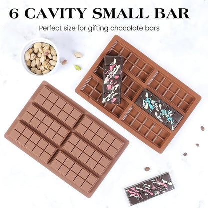2 Pcs Chocolate Bar Mold Deep Dubai Stuffed Silicone Molds for Filling Knafeh Pistachio Chocolate Bar and Wax Melts Rectangle Thick Candy Bar Molds Break Apart (10 Snap）