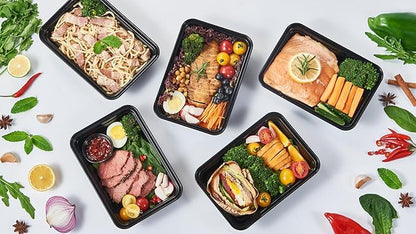 FULING 32 oz 150Pack Plastic Meal Prep Food Storage Containers with Lids Reusable 1 Compartment To Go Lunch Box Black Extra Large &Thick Microwave Freezer Dishwasher Safe BPA Free Stackable