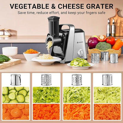 AAOBOSI 6-in-1 Electric Meat Grinder | 3000W Max | 3-Speed | 4 Grinding Plates|2 Stainless Steel Blades| Sausage Stuffer | Kubbe Maker & More Included | Built-in Storage Box for Home Kitchen Use
