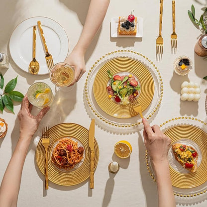 KINGSTONE Gold Silverware Set, Luxury 60 Piece Flatware Set for 12, 18/10 Stainless Steel Cutlery Set with Diamond Cut Pattern for Kitchen, Home, Wedding, Party, Mirror Polished and Dishwasher Safe