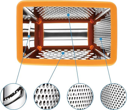Spring Chef Handheld Stainless Steel XL Parmesan Cheese Grater with Handle - 4 Sided Manual Box Grater for Kitchen - Dishwasher Safe Cheese Shredder for Carrot, Potato, Vegetables, Hash Brown - Mango