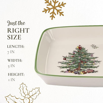 Spode Christmas Tree Rectangular Sentiment Tray (7" x 5") - Festive Earthenware Serving Plate for Holiday Snacks, Side Dishes, Treats, Durable Christmas Tableware - Microwave & Dishwasher Safe