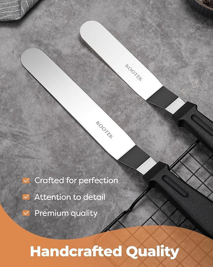 Kootek Angled Icing Spatula Set with 6" & 8" Blade, Stainless Steel Offset Spatula Frosting Smoother Cake Spatulas for Cake Decorating, Baking