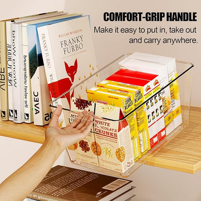 Set of 4 Clear Plastic Storage Bins, 2 Large +2 Small Pantry Organizers and Storage Containers for Kitchen Organization, Home Storage Essentials for Cabinet, Office, Garage, Freezer& Bathroom