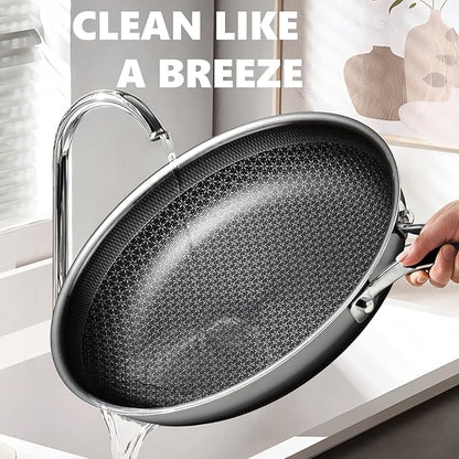 Non Stick Frying Pans 12 inch, Hybrid Frying Pans Nonstick,non stick Stainless Steel Skillets, Dishwasher and Oven-Safe Chef Pan, Induction Compatible Pan, PFOA Free Cookware