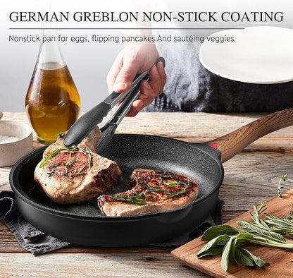 Vinchef 8" Non Stick Frying Pans, Skillet with Lid Used for All Stoves, Induction Non Toxic Cookware, Cooking Pans Nonstick Capable of Kitchen