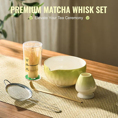 Matcha Whisk Set, 5Pcs Matcha Set, Matcha Kit with Bowl, Whisk and Holder, Bamboo Scoop, Sifter for Making Breakfast, Latte, Matcha Lovers,Tea Enthusiasts Christmas