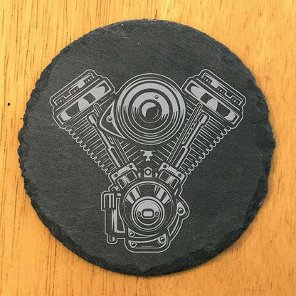 Rev Up Your Ride: V-Twin Engine Coasters for Bikers - Round Slate - Set of 8
