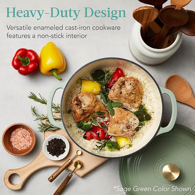 Best Choice Products 6 Quart Enamel Cast-Iron Round Dutch Oven, Family Style Heavy-Duty Pre-Seasoned Cookware for Home, Kitchen, Dining Room, Oven Safe w/Lid, Dual Handles - Peach Sorbet