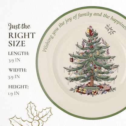 Spode Christmas Tree Sentiment Plate, 10.5-Inch Porcelain Dinner & Appetizer Dish, Holiday-Themed Serving Plate, Microwave & Dishwasher Safe, Festive Collectible Seasonal Dining