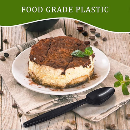 100% Compostable Spoons, 300 Disposable Spoons, Black Non Plastic Spoons, BPA-Free Heavy Duty Disposable Utensils, Ecofriendly Compostable Cutlery for Party Wedding Picnic