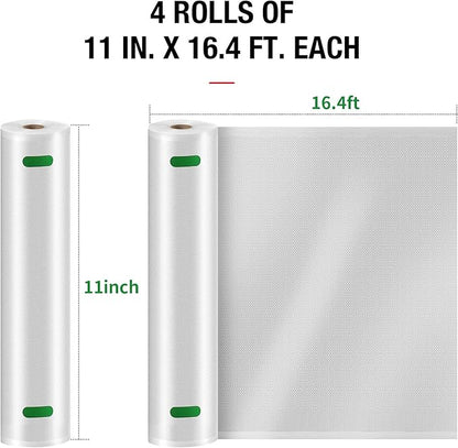 MAGIC SEAL Vacuum Sealer Bags 11”x 16.4' 4 Rolls, Textured Food Storage Bags for Meal Prep & Sous Vide, Commercial Grade BPA Free Seal Rolls, Not Compatible with MAGIC SEAL MS175 Sealers