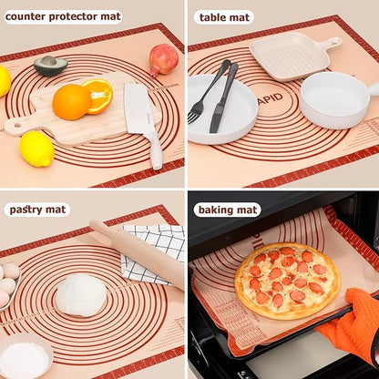 Sapid Extra Thick Silicone Pastry Mat Non-slip with Measurements for Non-stick Silicone Baking Mat Extra Large, Dough Rolling, Pie Crust, Kneading Mats, Countertop, Placement Mats (20" x 28", Red)