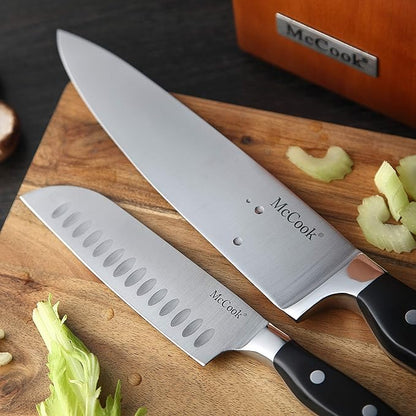 McCook® Knife Sets, German Stainless Steel Kitchen Knives Set with Built-in Sharpener and Wooden Block
