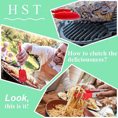 HST 3 Pack Kitchen Tongs, Non Stick Stainless Steel 9 Inch Tongs With Silicone Tip for Cooking BBQ Baking(Red)