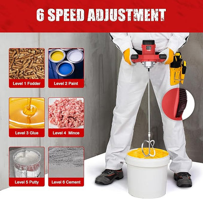 IMAYCC Cement Mixer, 2100W Electric Concrete Mixer with 6 Speed, 110V Handheld Mud Mixer for Motar,Paint, Grout, Plaster, Thinset,Fodder Stirring Tool