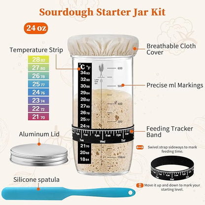 Aliggbent 38Pcs Sourdough Bread Baking Supplies – 11'' Oval & 10'' Round Cotton Rope Banneton Bread Proofing Baskets with Liners & Covers, Sourdough Starter Jar Kit, Scale, Bags & Bread Making Tools